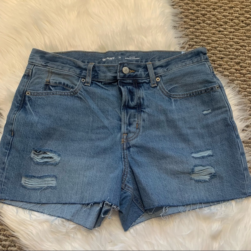 Old Navy High Rise Slouchy Straight Jeans Denim Shorts Size 10